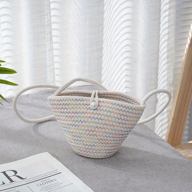 Versatile Woven Solid Shoulder Bucket Bag
