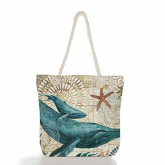 Animal Pattern Canvas Shoulder Bag Large Capacity Folding Handbag