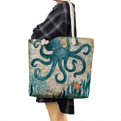 Animal Pattern Canvas Shoulder Bag Large Capacity Folding Handbag
