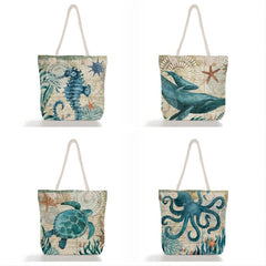 Animal Pattern Canvas Shoulder Bag Large Capacity Folding Handbag