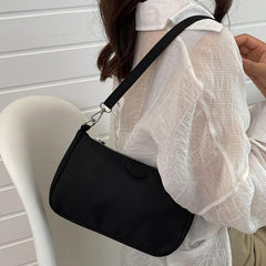 Vintage Solid Zipper Baguette Bag with Mini Circle Purse