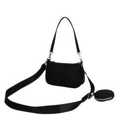 Vintage Solid Zipper Baguette Bag with Mini Circle Purse