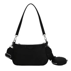 Vintage Solid Zipper Baguette Bag with Mini Circle Purse
