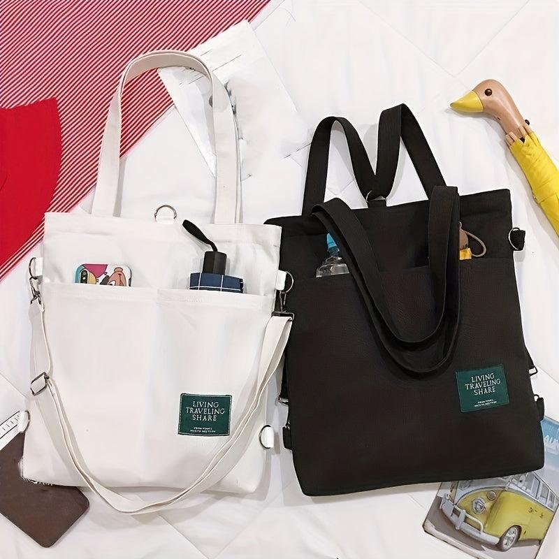 Kpop Style Canvas Tote Bag Pocket Crossbody Bag Casual Handbag