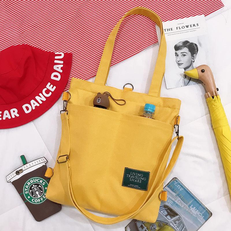 Kpop Style Canvas Tote Bag Pocket Crossbody Bag Casual Handbag
