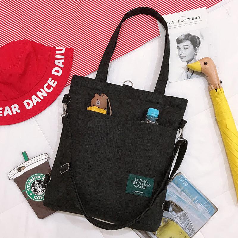 Kpop Style Canvas Tote Bag Pocket Crossbody Bag Casual Handbag