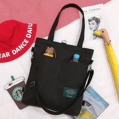 Kpop Style Canvas Tote Bag Pocket Crossbody Bag Casual Handbag