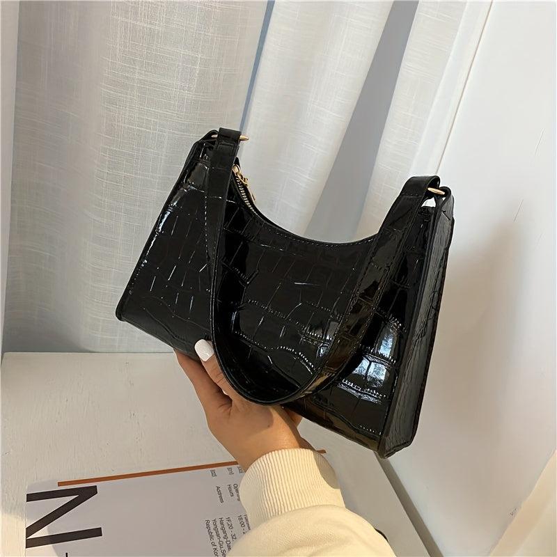Stylish PU Leather Underarm Bag Zipper Shoulder Handbag