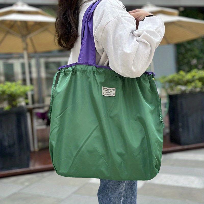 Foldable Reusable Grocery Bag Lightweight Drawstring Travel Shoulder Bag