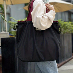 Foldable Reusable Grocery Bag Lightweight Drawstring Travel Shoulder Bag