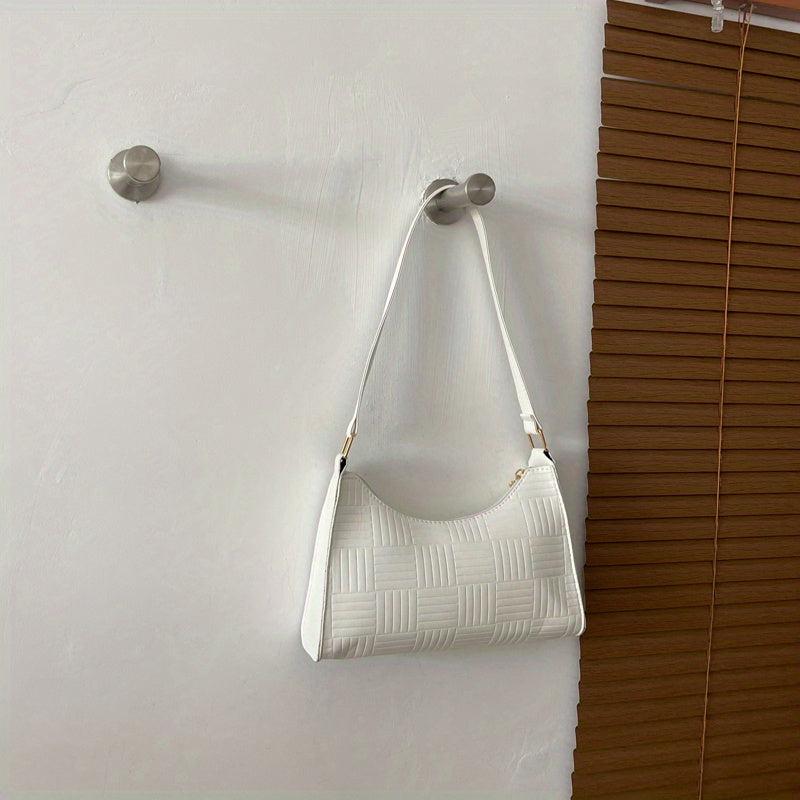 Embossed Baguette Bag Solid PU Leather Shoulder Bag