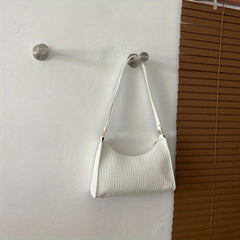Embossed Baguette Bag Solid PU Leather Shoulder Bag