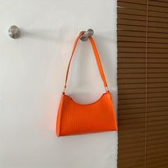 Embossed Baguette Bag Solid PU Leather Shoulder Bag