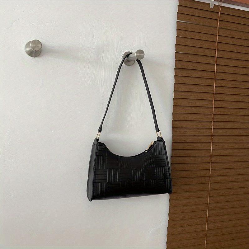 Embossed Baguette Bag Solid PU Leather Shoulder Bag