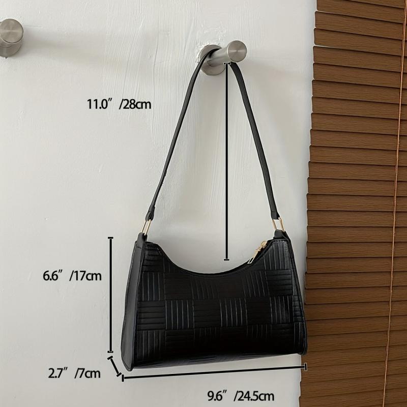 Embossed Baguette Bag Solid PU Leather Shoulder Bag