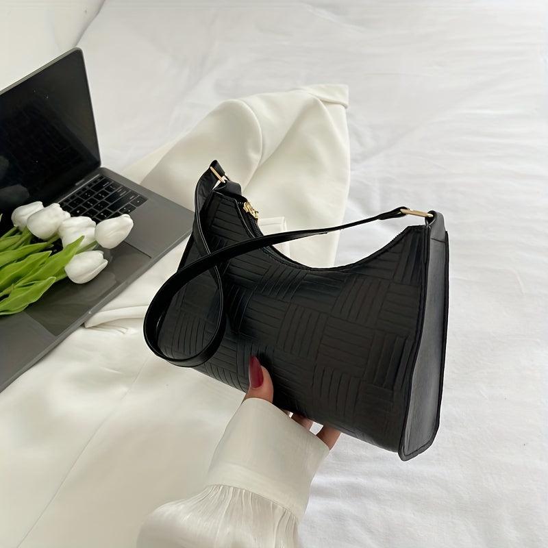 Embossed Baguette Bag Solid PU Leather Shoulder Bag