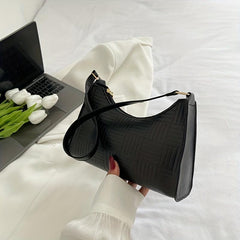Embossed Baguette Bag Solid PU Leather Shoulder Bag