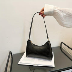 Embossed Baguette Bag Solid PU Leather Shoulder Bag