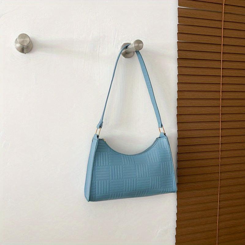 Embossed Baguette Bag Solid PU Leather Shoulder Bag