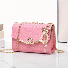 Women's Chain Shoulder Bag Metal Decor Flap Square Purse