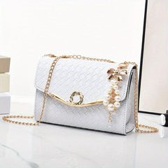 Women's Chain Shoulder Bag Metal Decor Flap Square Purse