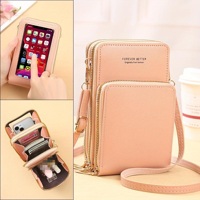 Faux Leather Touch Screen Phone Bag with Card Slot