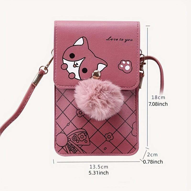 Graphic Print Pompom Decor Shoulder Bag Everyday Bag