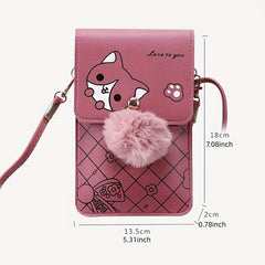 Graphic Print Pompom Decor Shoulder Bag Everyday Bag