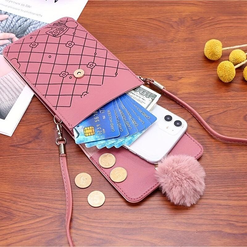 Graphic Print Pompom Decor Shoulder Bag Everyday Bag