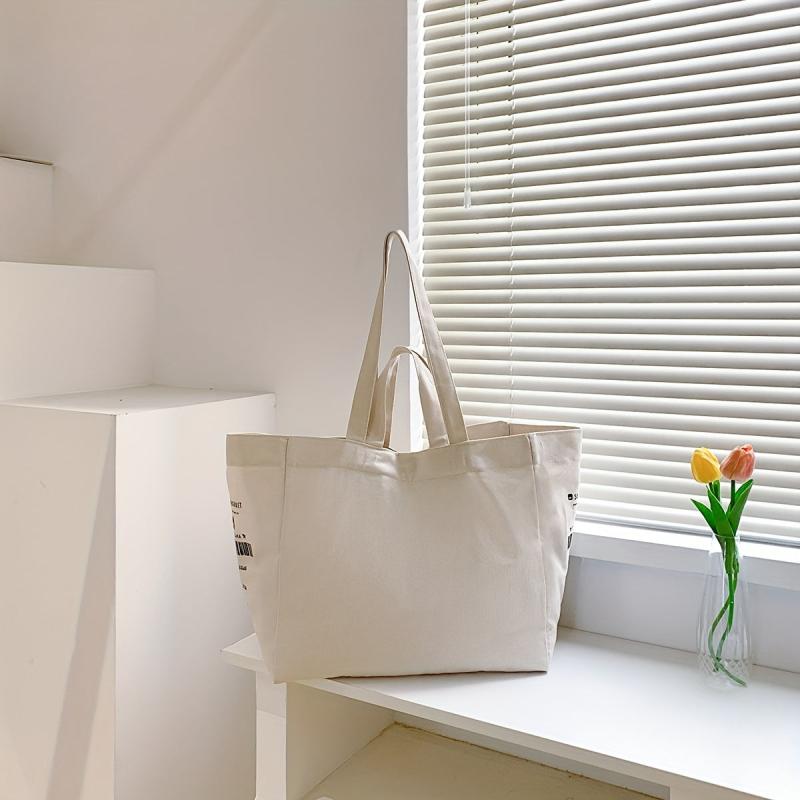 Colorful Letter Print Canvas Bag Large Capacity Lightweight Shoulder Bag