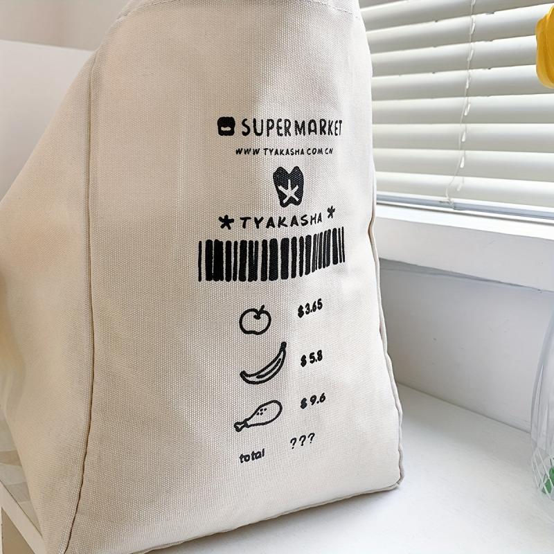 Colorful Letter Print Canvas Bag Large Capacity Lightweight Shoulder Bag