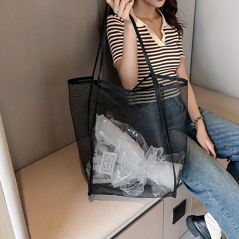 Large Capacity Mesh Shopping Bag Hollow Out Tote Bag