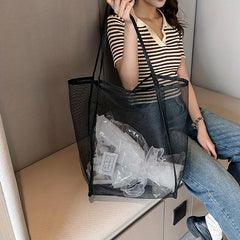 Large Capacity Mesh Shopping Bag Hollow Out Tote Bag