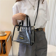 2Pcs Clear PVC Tote Bag Set Crossbody Beach Bag Inner Pouch