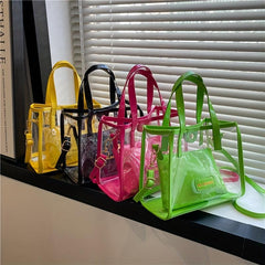 2Pcs Clear PVC Tote Bag Set Crossbody Beach Bag Inner Pouch