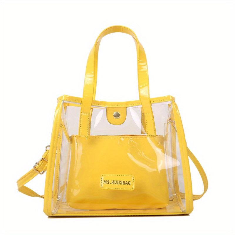 2Pcs Clear PVC Tote Bag Set Crossbody Beach Bag Inner Pouch