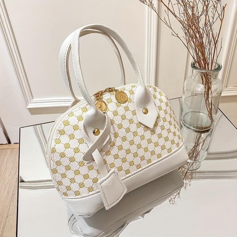 Geometric Pattern Shoulder Bag PU Leather Top Handle Handbag