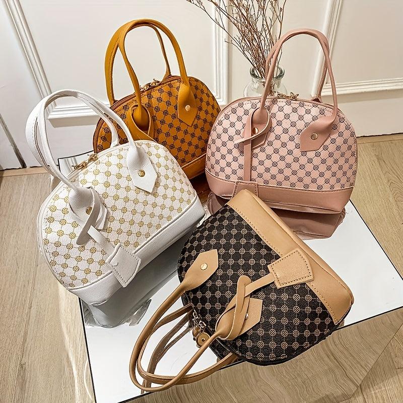 Geometric Pattern Shoulder Bag PU Leather Top Handle Handbag