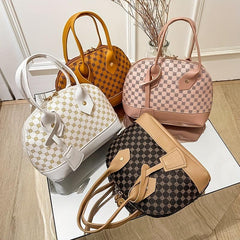 Geometric Pattern Shoulder Bag PU Leather Top Handle Handbag