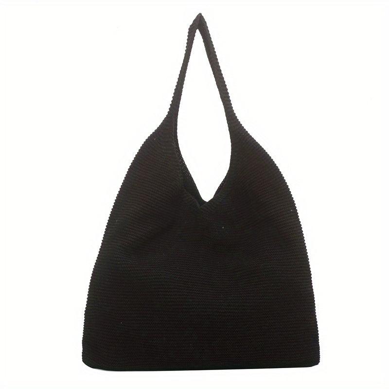 Knitted Shoulder Bag Solid Crochet Tote Bag