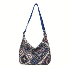 Ethnic Canvas Shoulder Bag Geometric Pattern Hobo Crossbody Purse