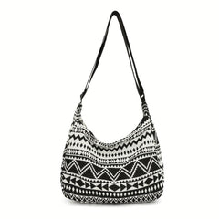 Ethnic Canvas Shoulder Bag Geometric Pattern Hobo Crossbody Purse