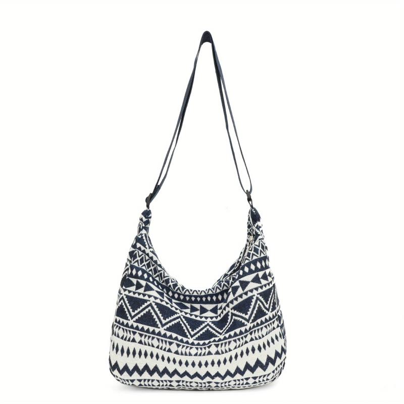 Ethnic Canvas Shoulder Bag Geometric Pattern Hobo Crossbody Purse