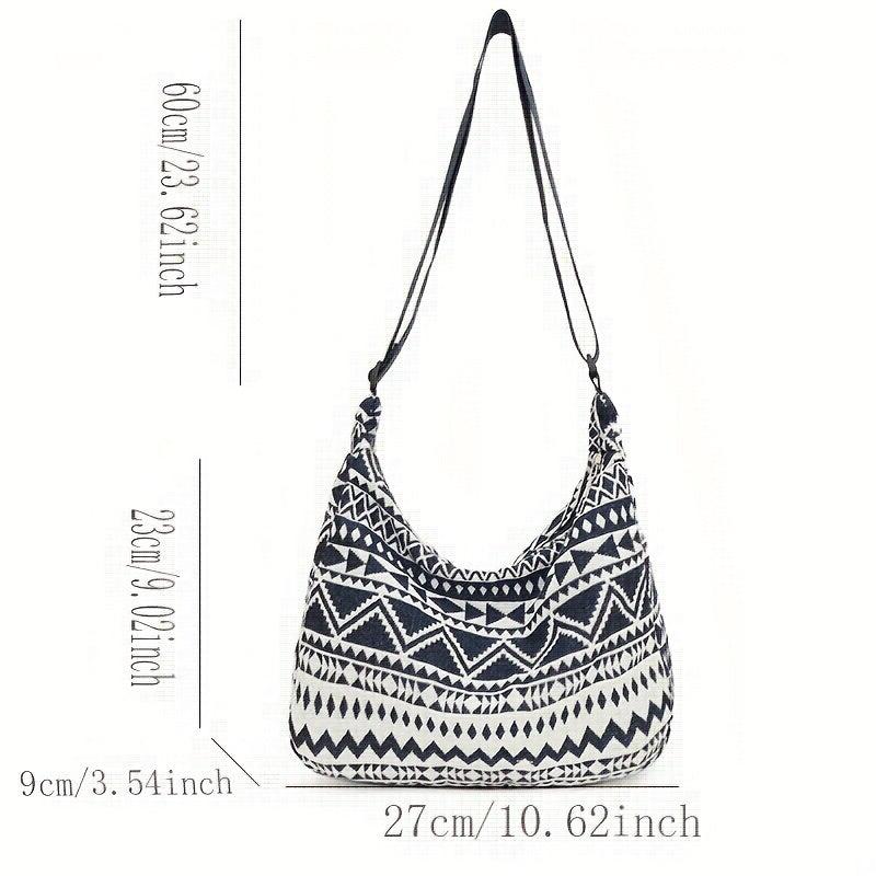 Ethnic Canvas Shoulder Bag Geometric Pattern Hobo Crossbody Purse