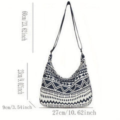 Ethnic Canvas Shoulder Bag Geometric Pattern Hobo Crossbody Purse