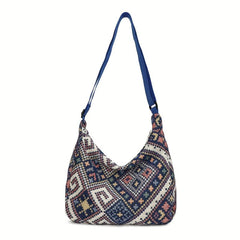 Ethnic Canvas Shoulder Bag Geometric Pattern Hobo Crossbody Purse