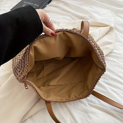 Straw Beach Bag Large Capacity Tote Handbag Double Handle Shopping Bag