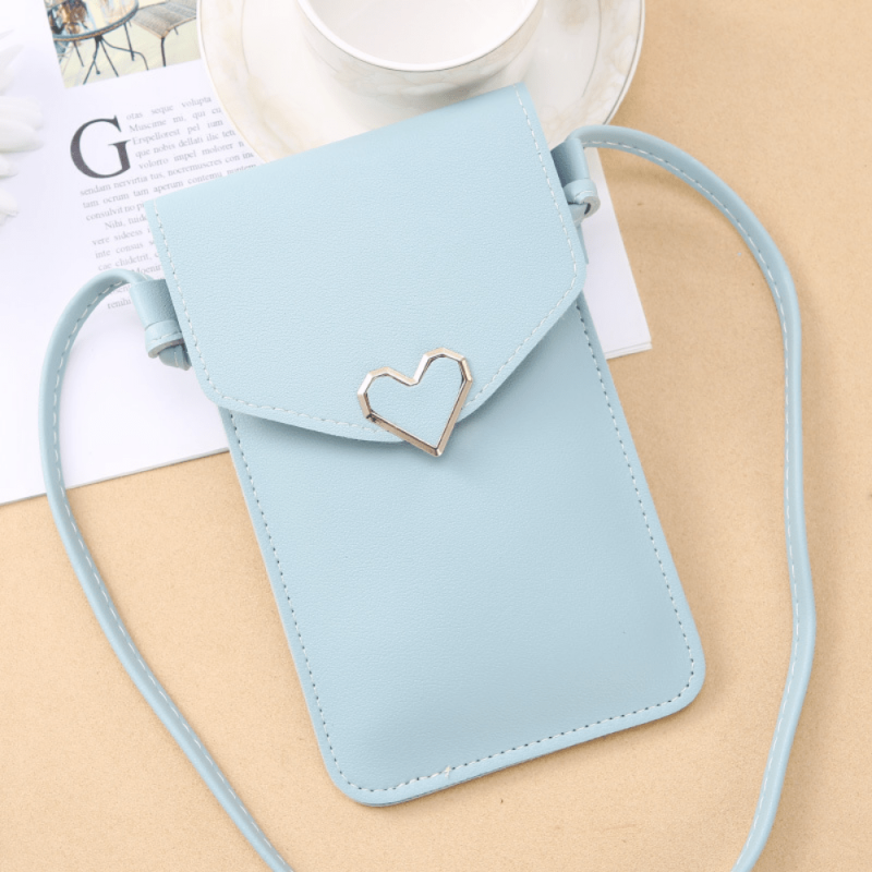 Mini PU Leather Crossbody Bag Heart Decor Flap Purse For Women