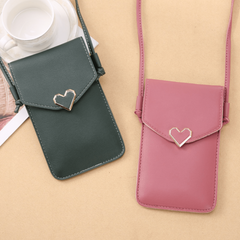 Mini PU Leather Crossbody Bag Heart Decor Flap Purse For Women