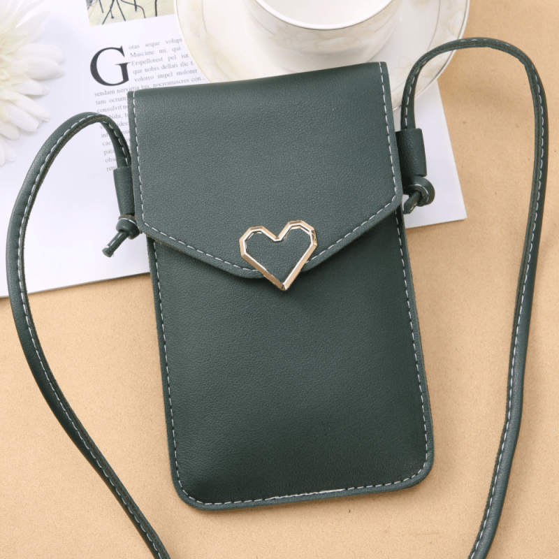 Mini PU Leather Crossbody Bag Heart Decor Flap Purse For Women